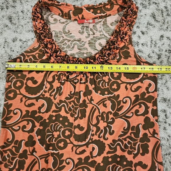 Boden SZ 6R Boho Orange Brown Paisley Shift Sleeveless Dress W/Ruffled Neckline - Picture 6 of 11